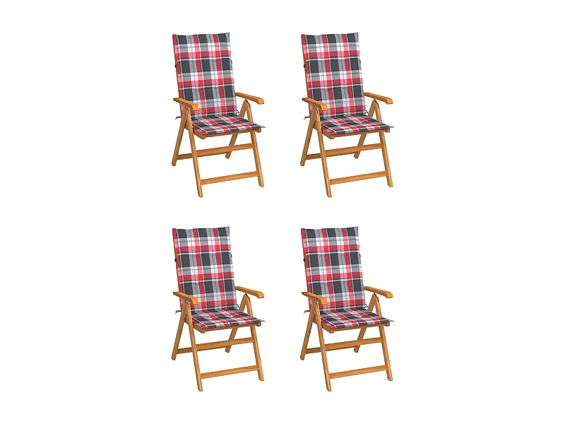 Chaises de jardin 4 pcs avec coussins à carreaux rouge Teck REO17594