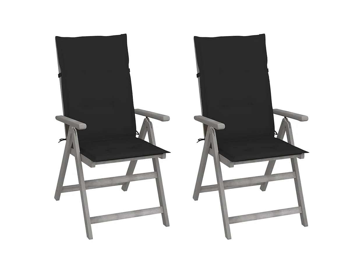 Chaises inclinables de jardin 2 pcs avec coussins Bois d'acacia REO31870