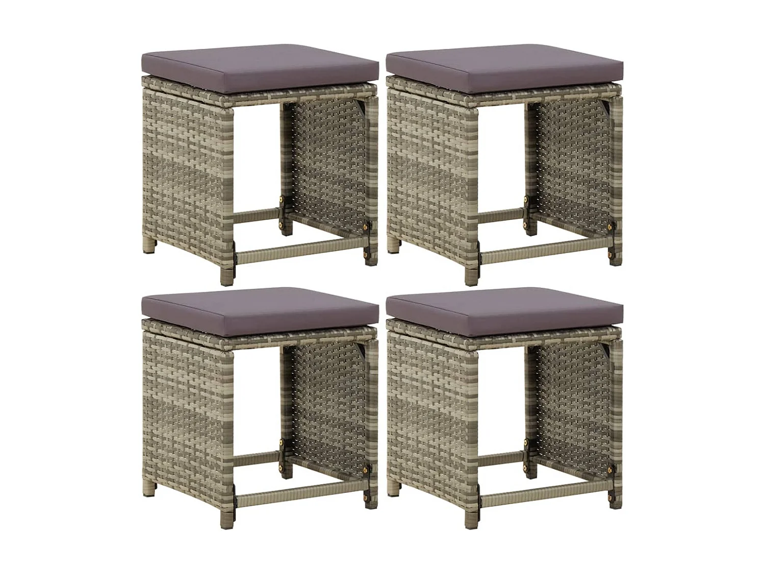 Bancos de jardim 4 pcs com almofadões vime PE cinzento PT764426
