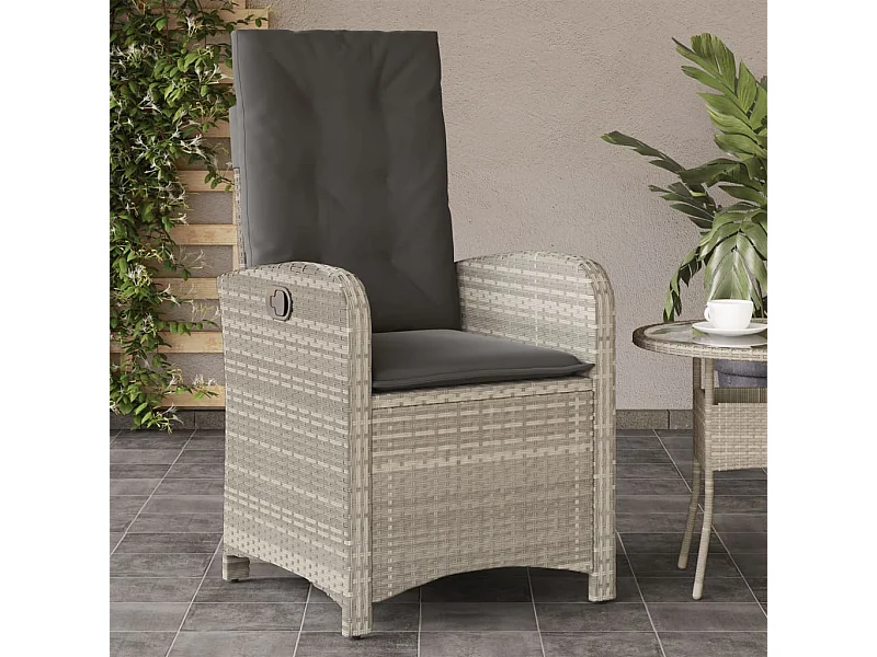 Chaise inclinable de jardin coussins gris clair résine tressée REO44643