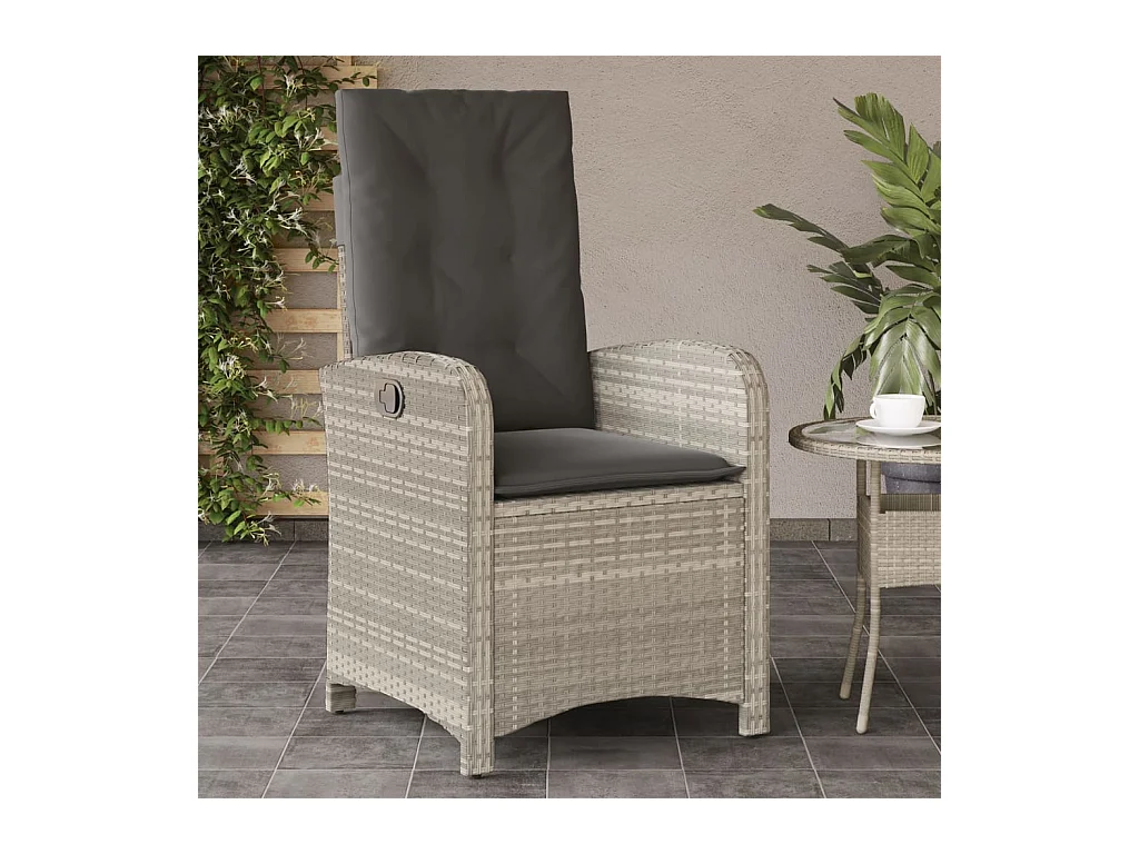 Chaise inclinable de jardin coussins gris clair résine tressée REO44643