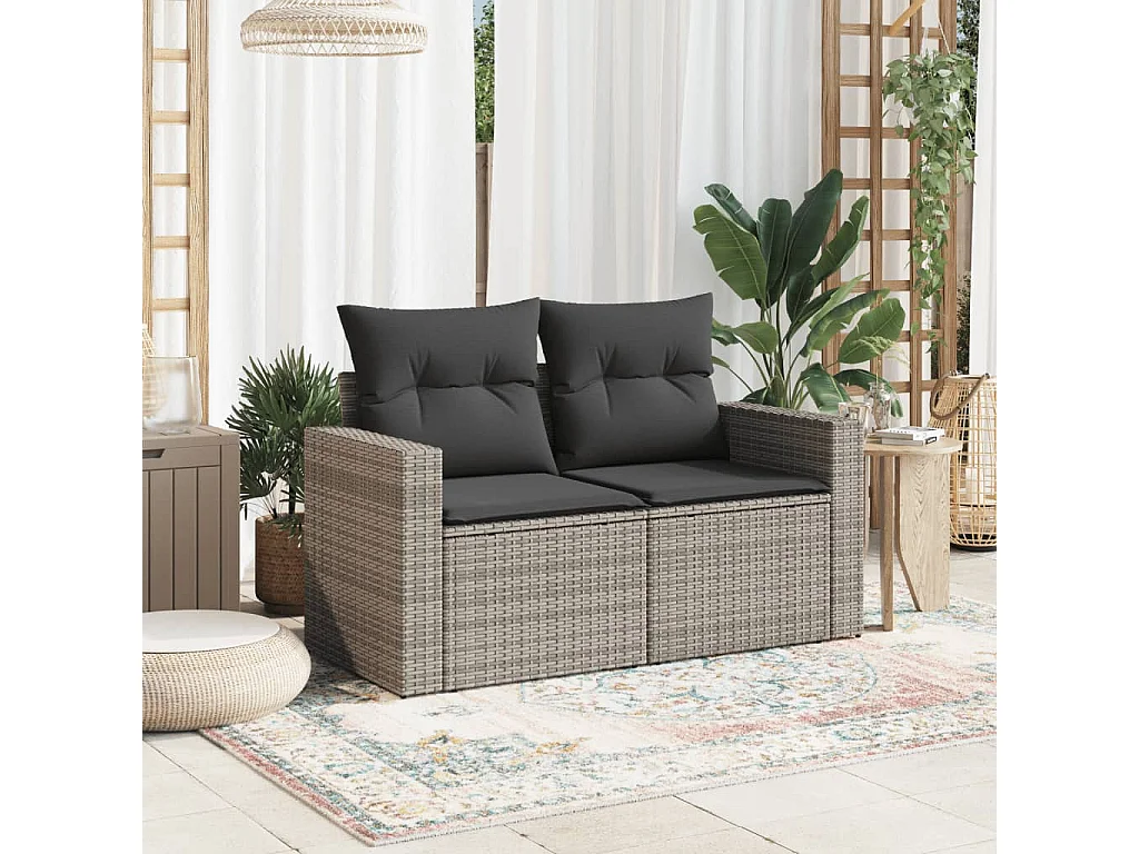 Tuinbank 2-zits met kussens poly rattan grijs NL426481