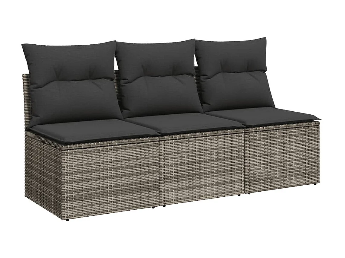 Canapé de jardin avec coussins 3 places gris résine tressée REO61482