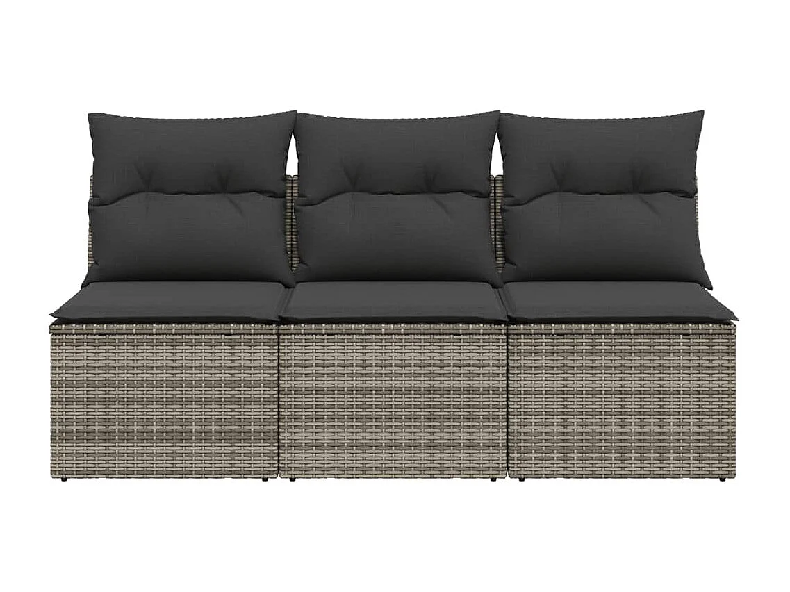 Canapé de jardin avec coussins 3 places gris résine tressée REO61482