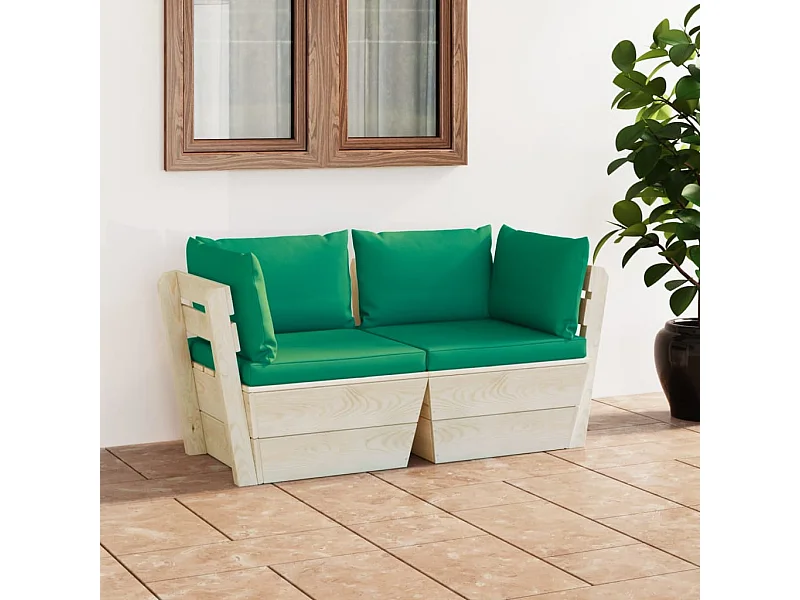 Canapé palette à 2 places de jardin avec coussins Bois d'épicéa REO32323