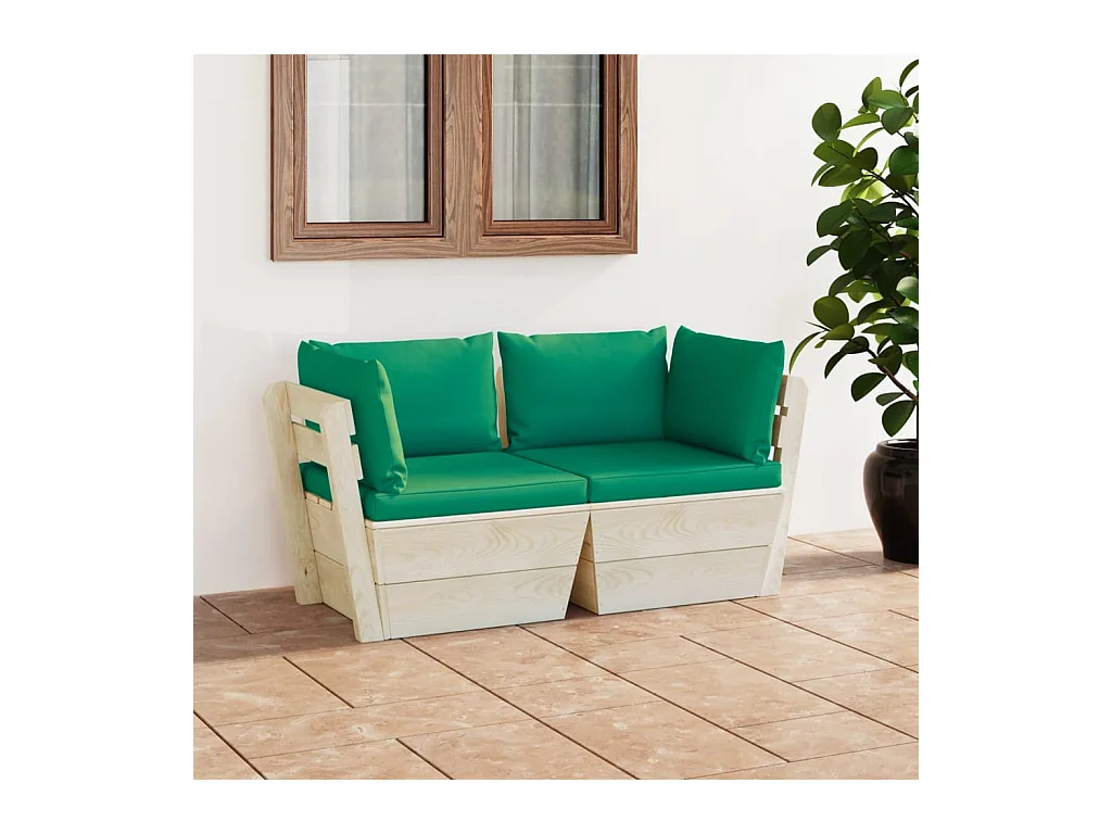 Canapé palette à 2 places de jardin avec coussins Bois d'épicéa REO32323