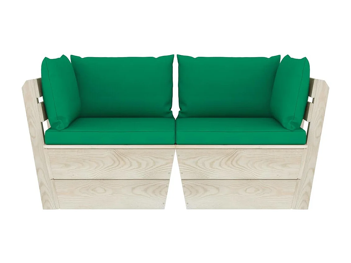 Canapé palette à 2 places de jardin avec coussins Bois d'épicéa REO32323