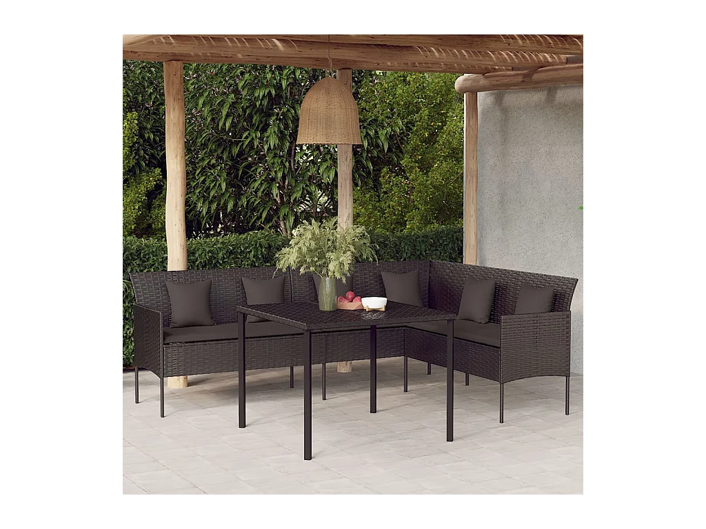 Canapé de jardin en forme de L et coussins noir résine tressée REO97903