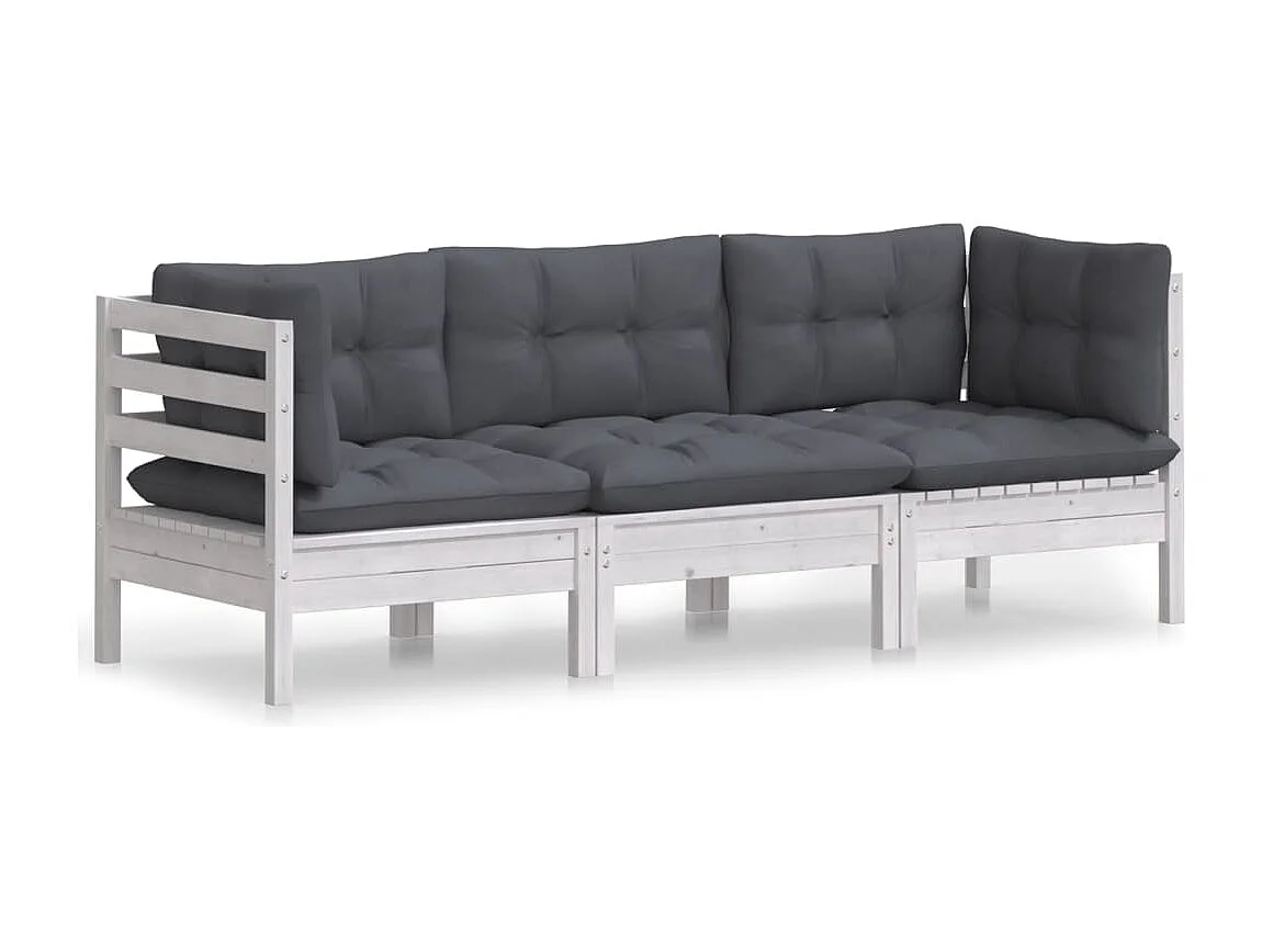 Canapé 3 places de jardin avec coussins anthracite Bois de pin REO69102