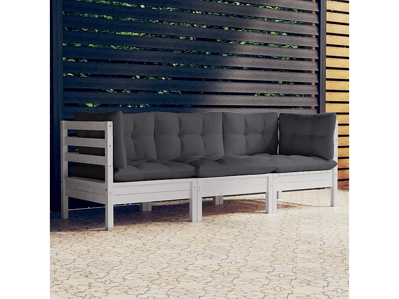 Sofá de jardín 3 plazas con cojines madera pino gris antracita KOW25675