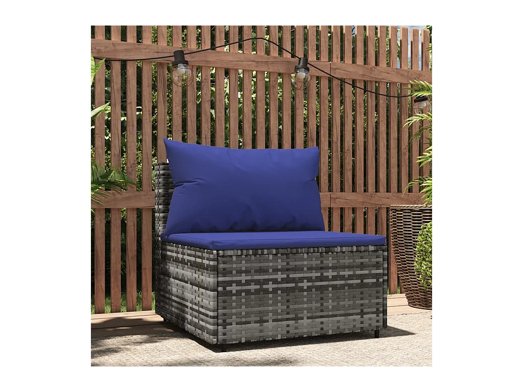 Canapé central de jardin avec coussins gris résine tressée REO47348