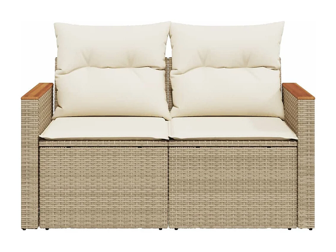 Canapé de jardin avec coussins 2 places beige résine tressée REO48574