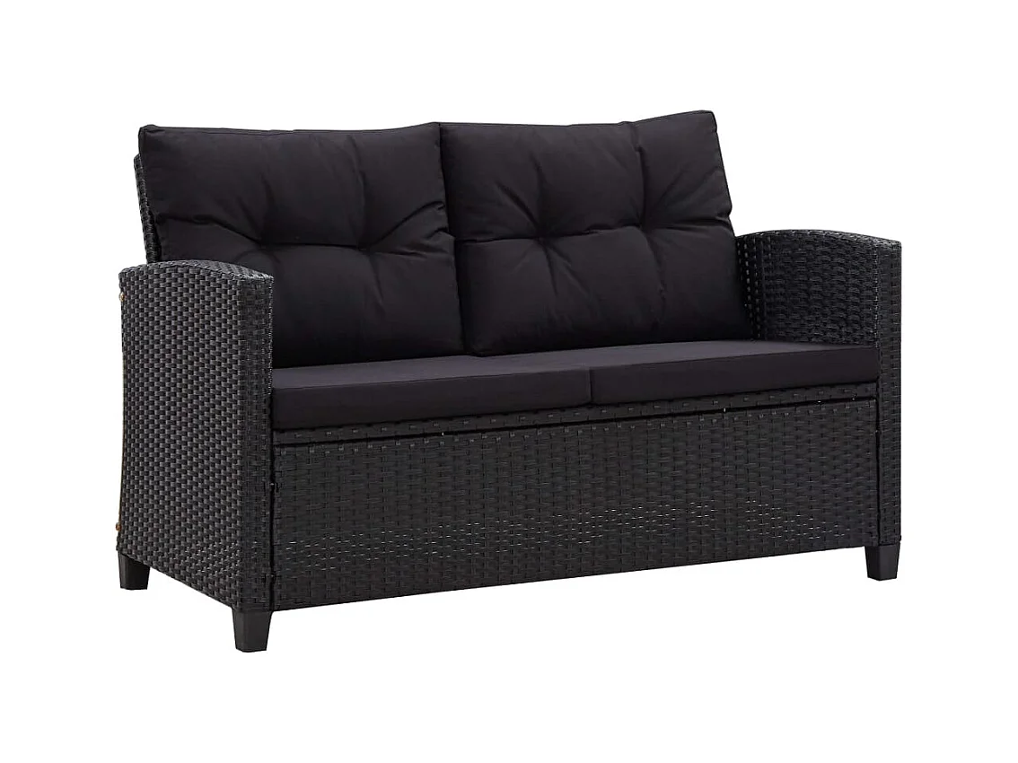 Canapé 2 places de jardin et coussins Noir 124cm Résine tressée REO21741