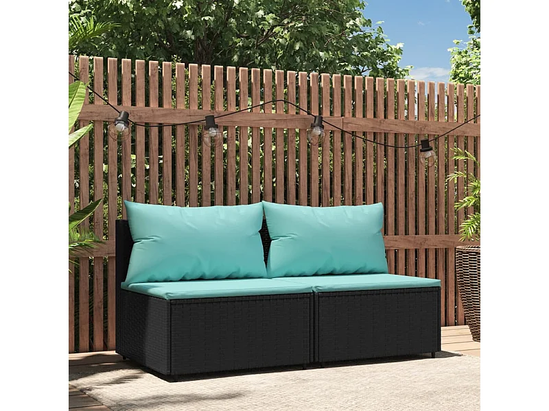 Canapés centraux de jardin et coussins 2pcs Noir Résine tressée REO87118