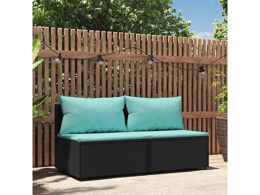 Canapés centraux de jardin et coussins 2pcs Noir Résine tressée REO87118
