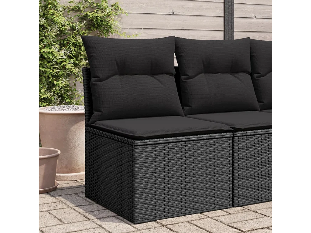 Canapé de jardin sans accoudoirs coussins noir résine tressée REO43014