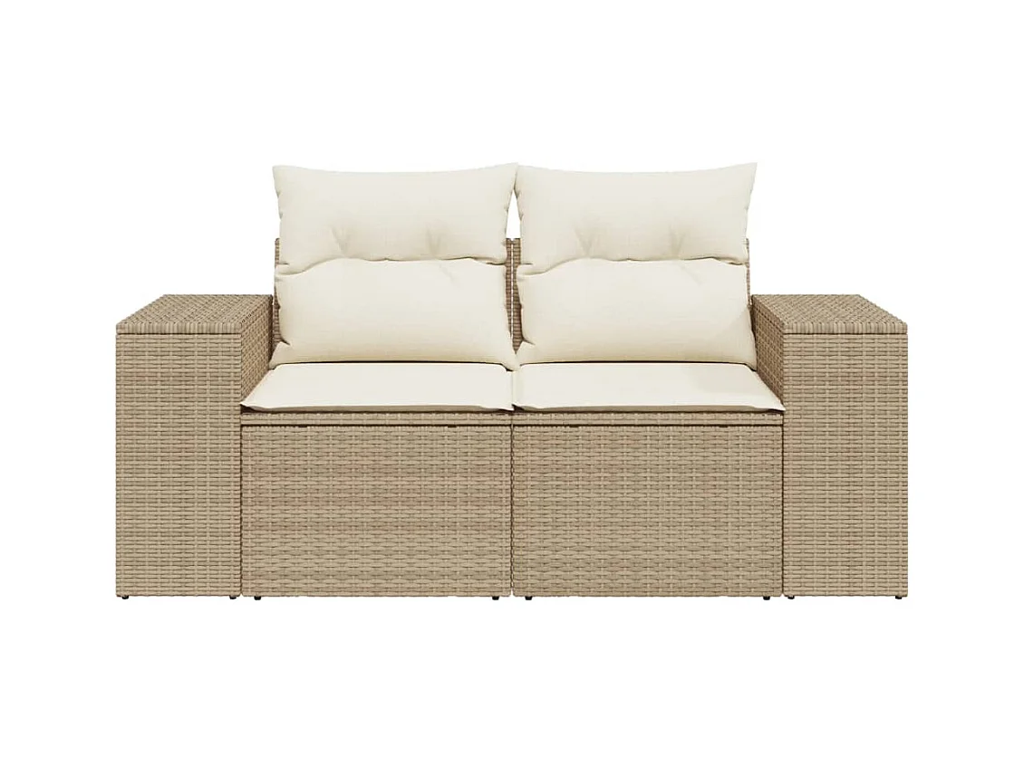 Canapé de jardin avec coussins 2 places beige résine tressée REO58780