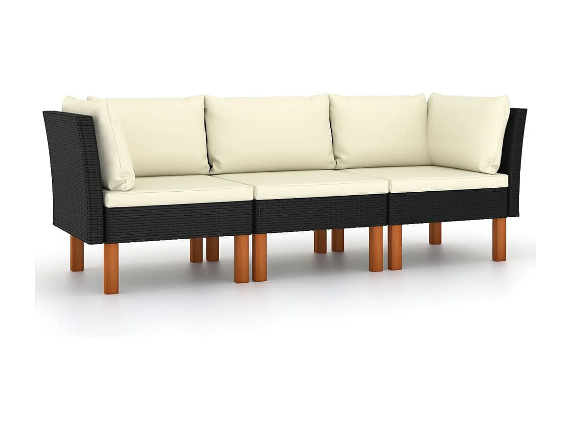 Canapé de jardin à 3 places avec coussins Noir Résine tressée REO64198