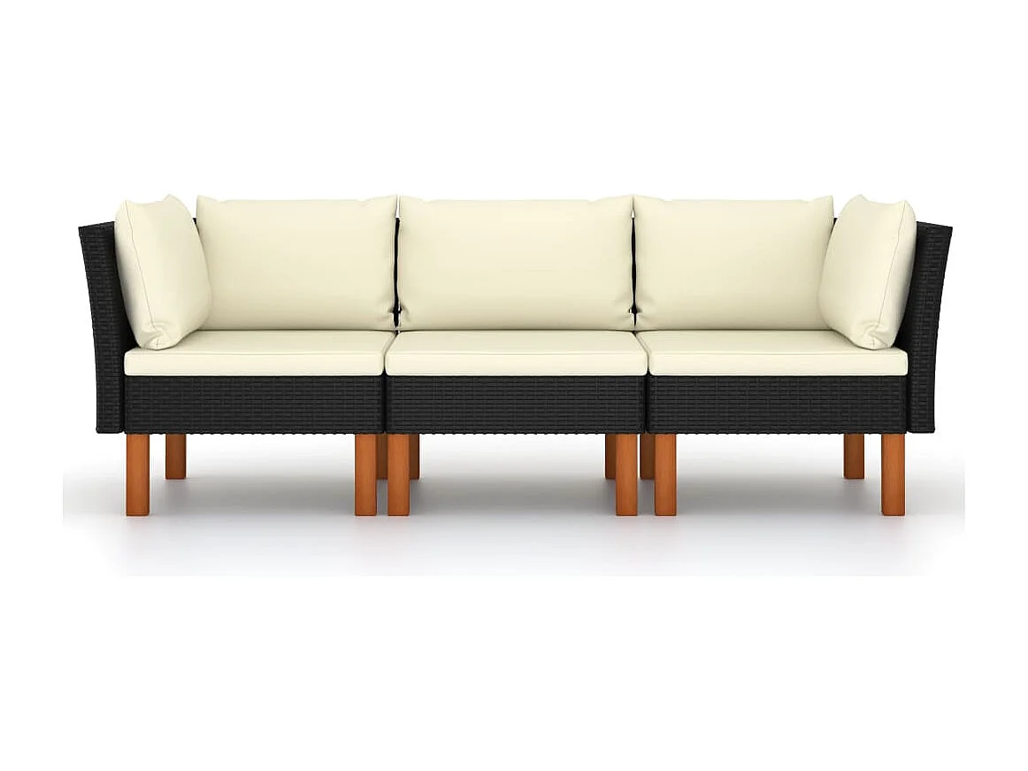 Sofá de jardín 3 plazas con cojines ratán sintético negro KOW95093