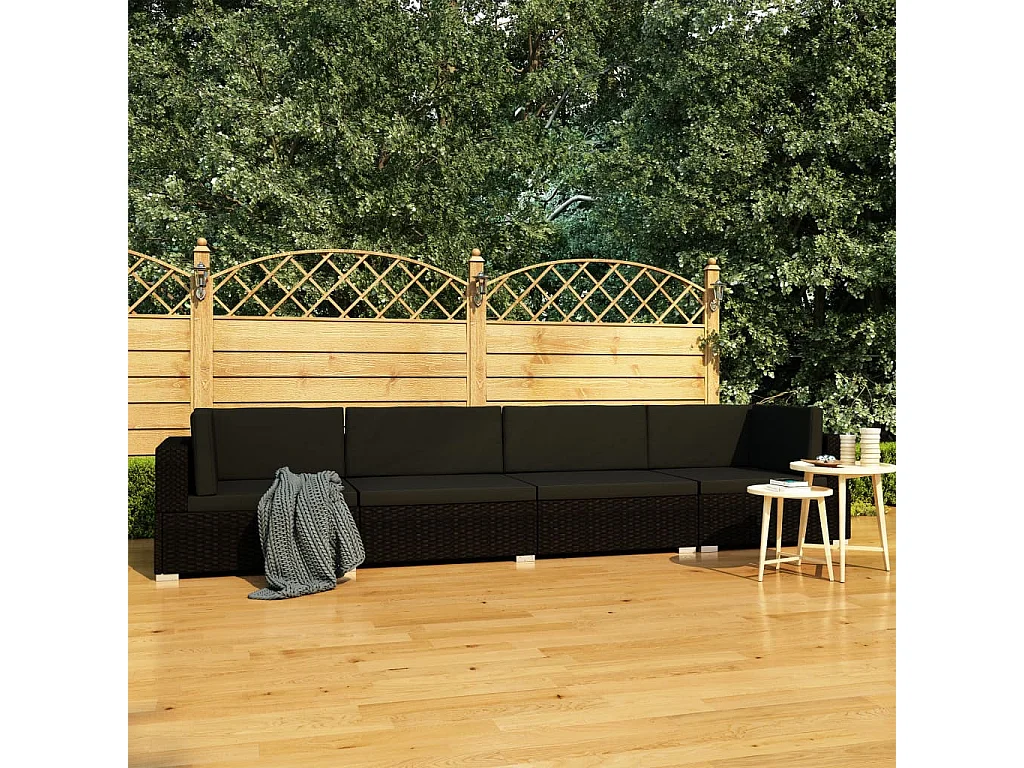 Canapés de jardin 4 pcs avec coussins Résine tressée Noir BE49749