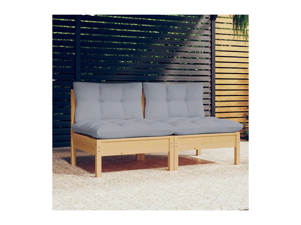 Canapé 2 places de jardin et coussins gris Bois de pin solide REO84859