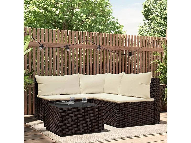 Salon de jardin 4 pcs avec coussins Marron Résine tressée REO55046