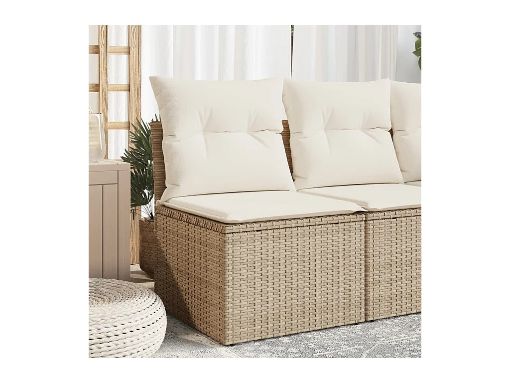 Canapé de jardin sans accoudoirs coussins beige résine tressée REO11578