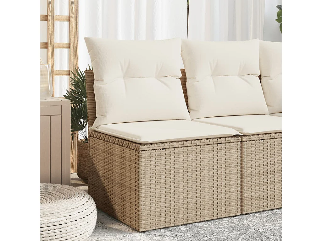 Canapé de jardin sans accoudoirs coussins beige résine tressée REO11578
