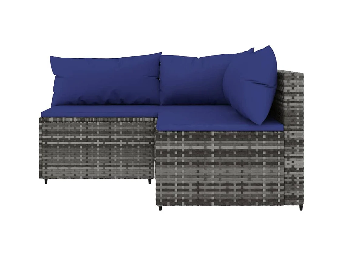 3-tlg. Garten-Sitzgruppe: Sofa + Tisch | Garten-Lounge-Set mit Kissen Grau Poly Rattan -GKD440682