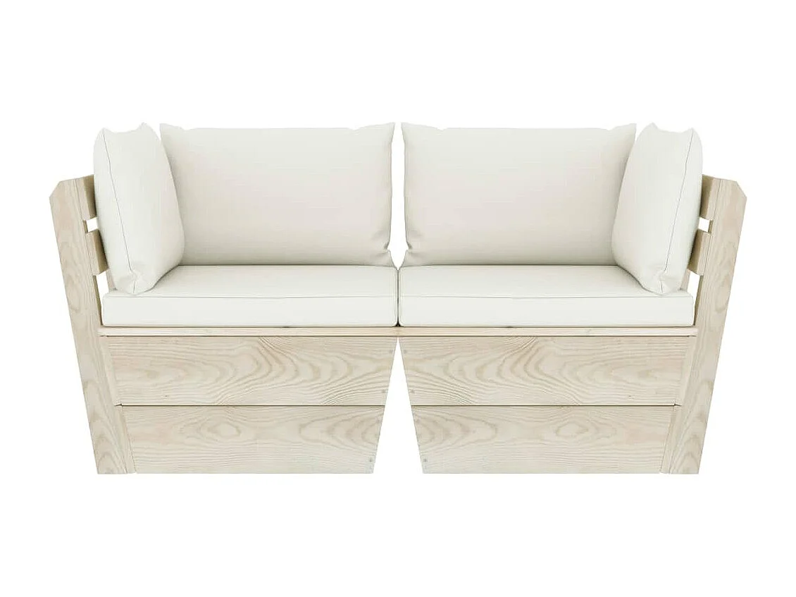 Canapé palette à 2 places de jardin avec coussins Bois d'épicéa REO58435