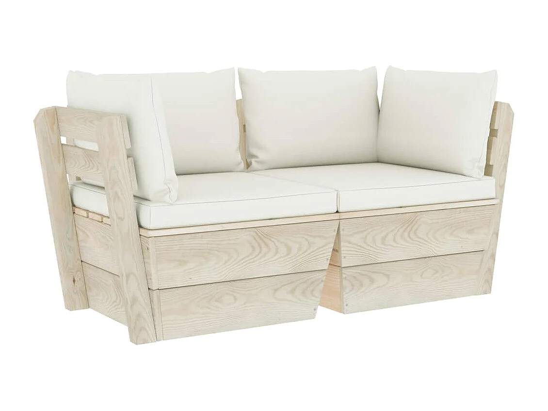 Sofá de palets de jardín 2 plazas con cojines madera de abeto KOW89539