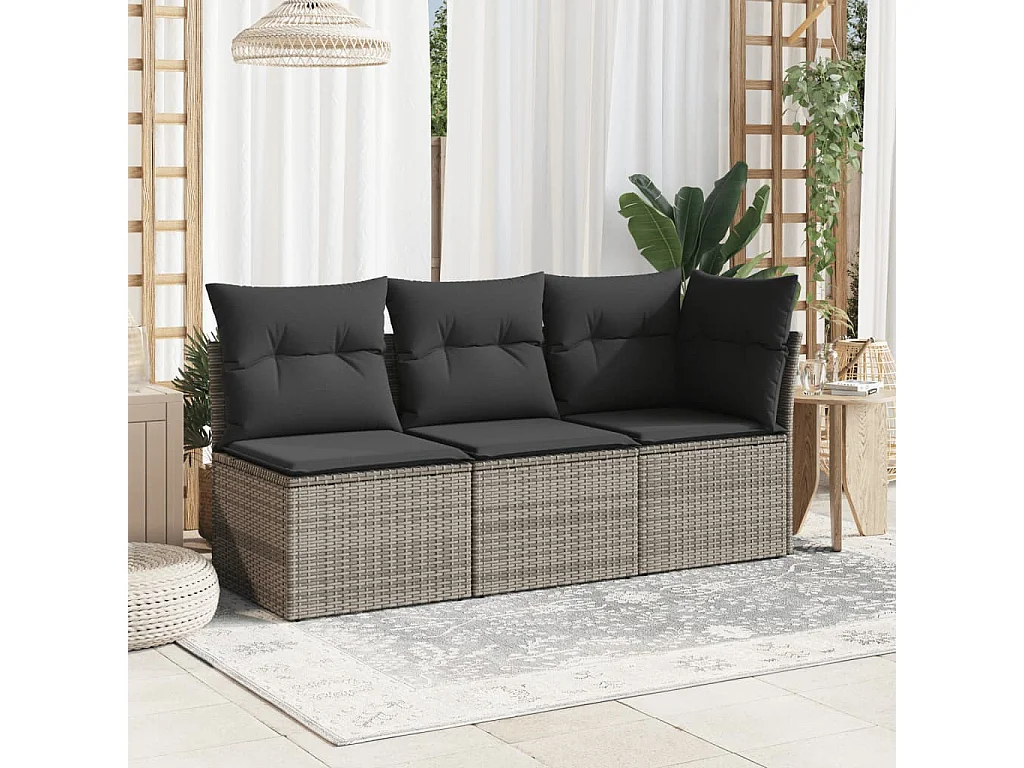 Canapé de jardin sans accoudoirs coussins gris résine tressée REO31349