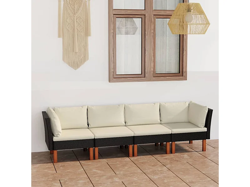 Canapé de jardin à 4 places avec coussins Noir Résine tressée REO36900