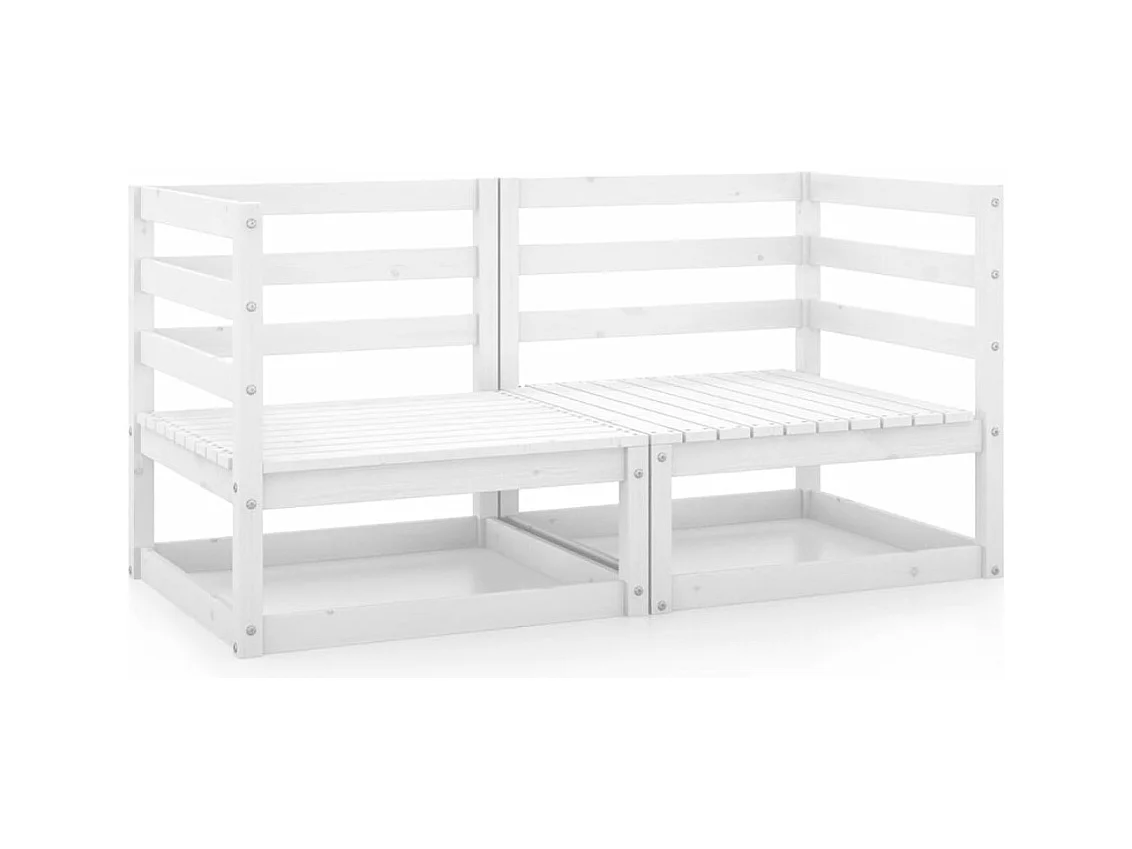 Canapés d'angle de jardin 2 pcs Blanc Bois de pin massif REO76841