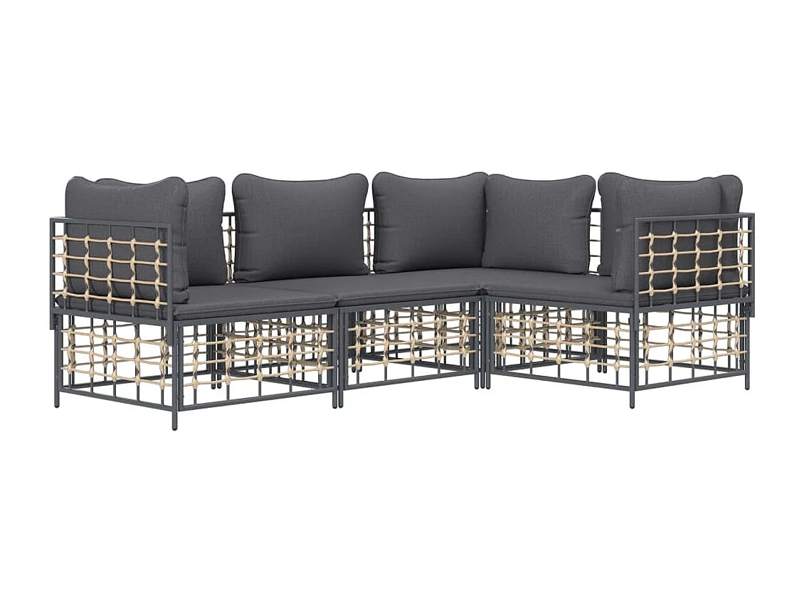 4-tlg. Garten-Sitzgruppe: Sofa + Tisch | Garten-Lounge-Set mit Kissen Anthrazit Poly Rattan -GKD697137