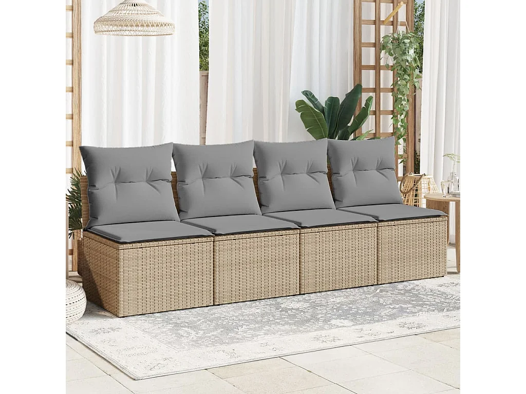 Sofá de jardín de 4 plazas con cojines ratán sintético beige KOW83074
