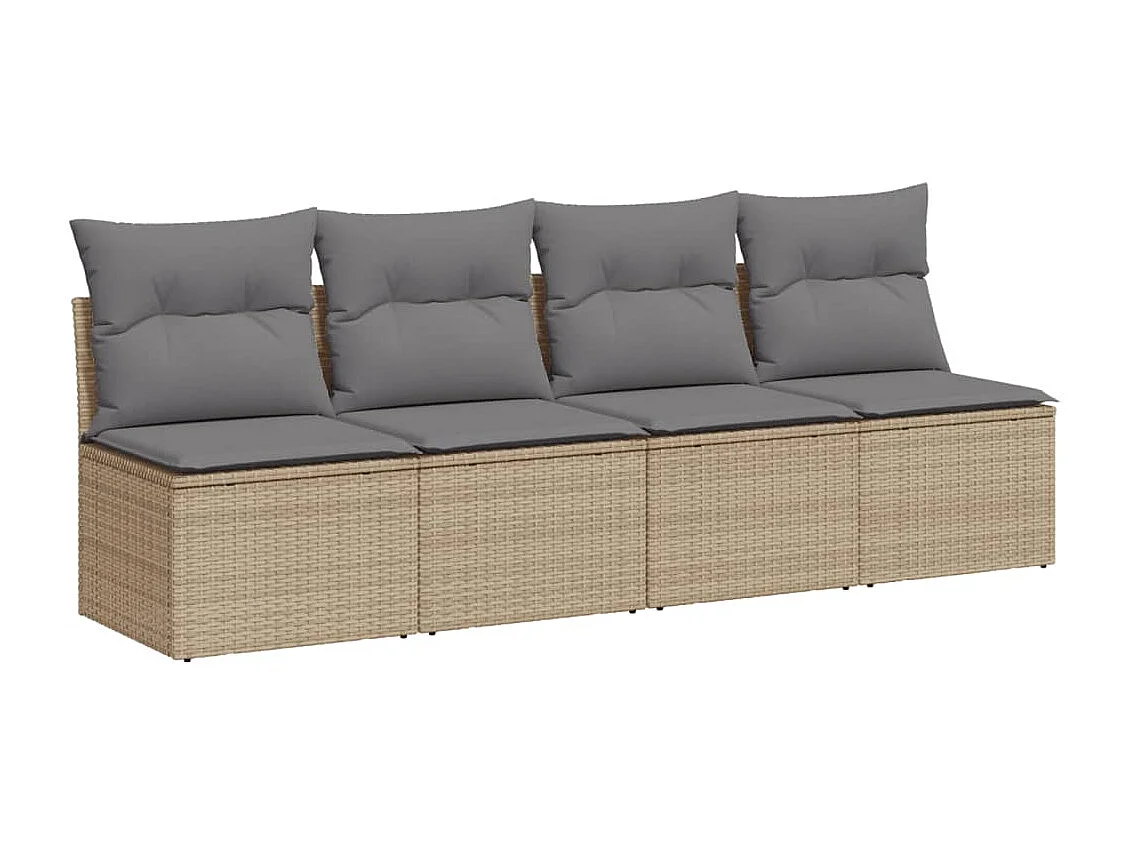 Canapé de jardin avec coussins 4 places beige résine tressée REO64853