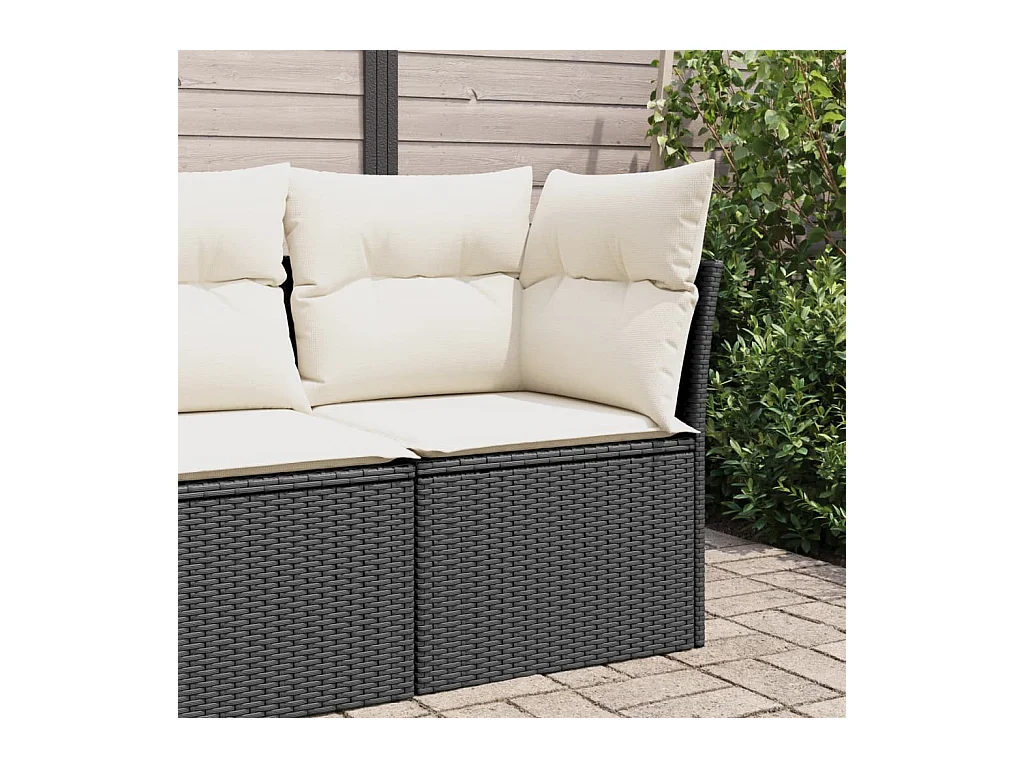 Canapé d'angle de jardin avec coussins noir résine tressée REO74758