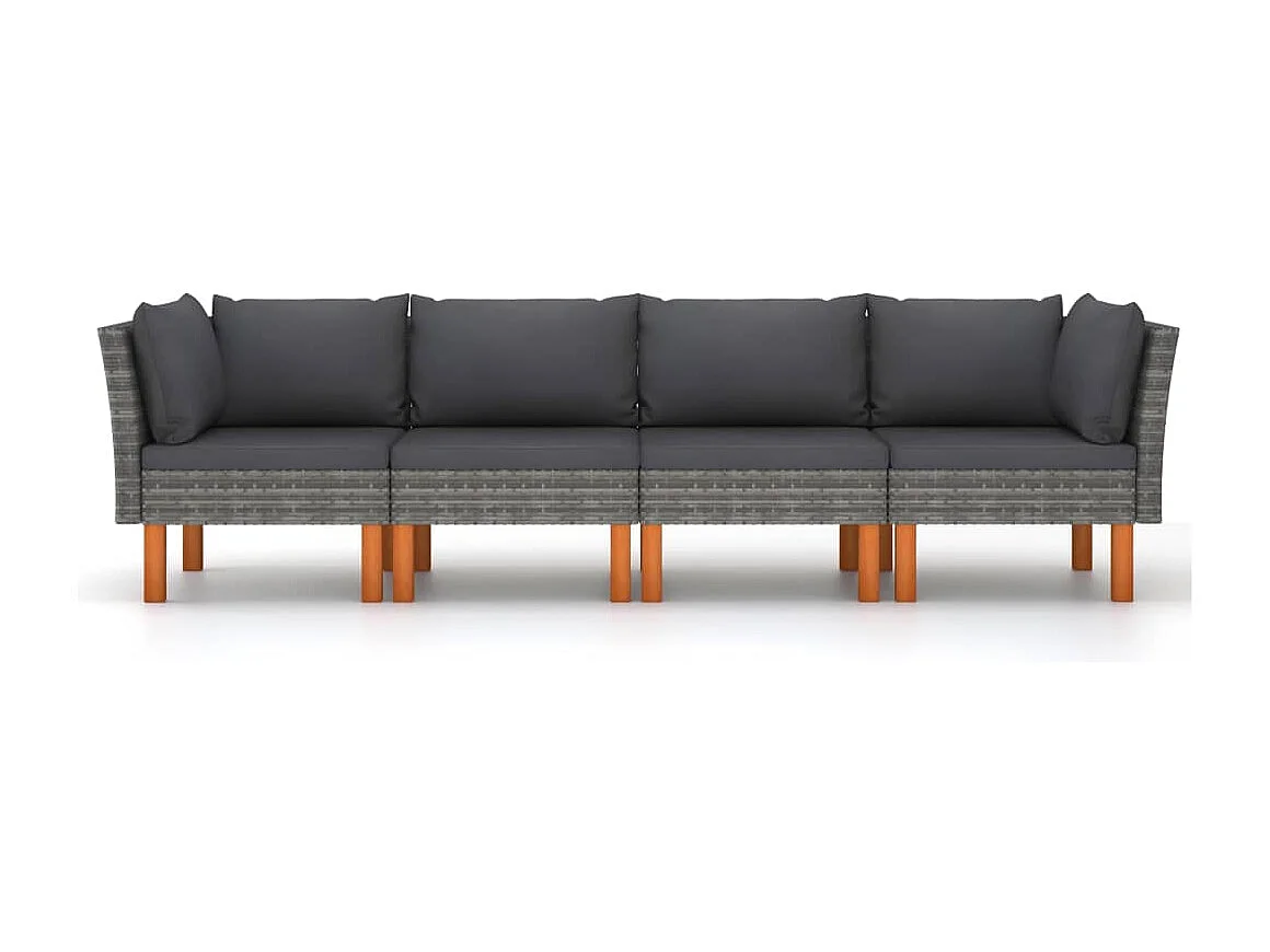 Canapé de jardin à 4 places avec coussins Gris Résine tressée REO21030