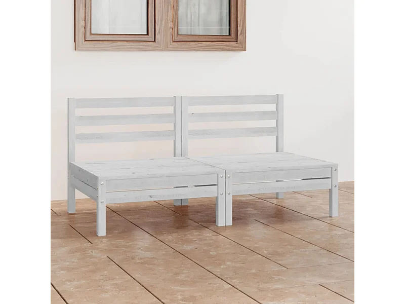 Canapé à 2 places de jardin Blanc Bois de pin solide REO59180