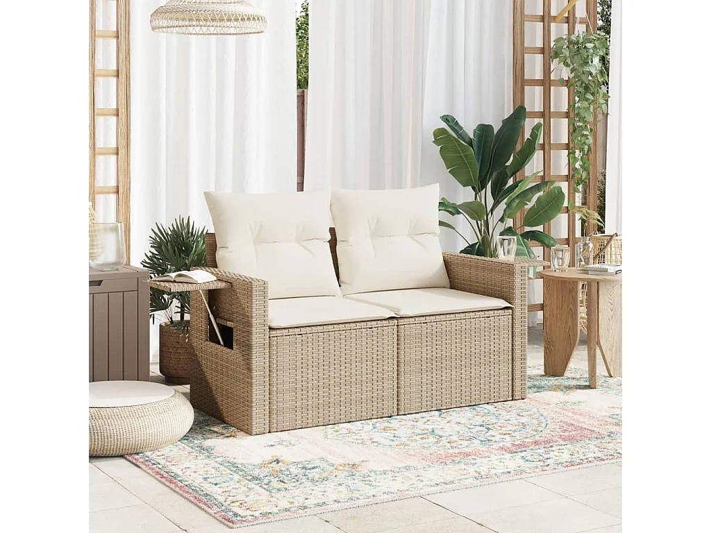 Sofá de jardín con cojines de 2 plazas ratán sintético beige KOW52581