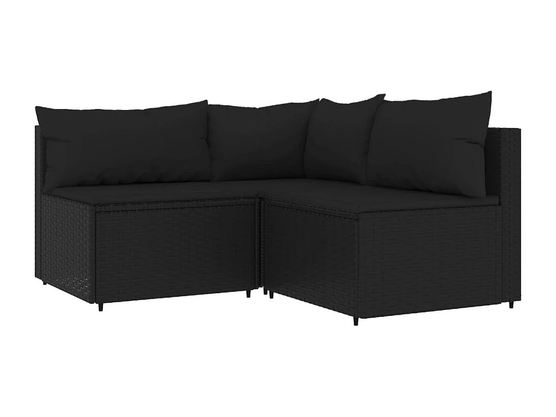 4 pcs conjunto lounge de jardim c/ almofadões vime PE preto PT780349