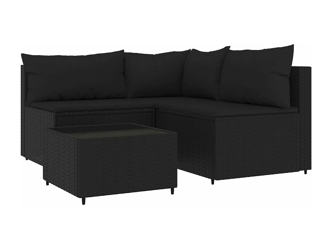 4-delige Loungeset met kussens poly rattan zwart NL353852
