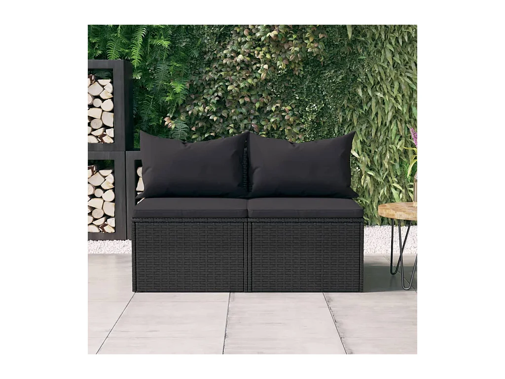 Canapés centraux de jardin et coussins 2pcs Noir Résine tressée REO91122