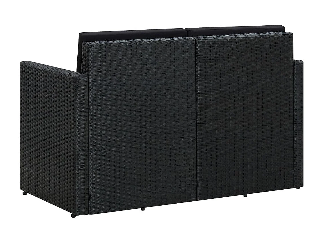 Tuinbank 2-zits met kussens poly rattan zwart NL129084