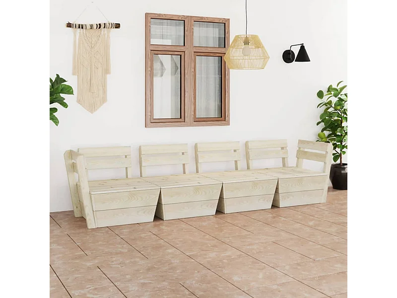 Canapé palette à 4 places de jardin Bois d'épicéa imprégné REO85282