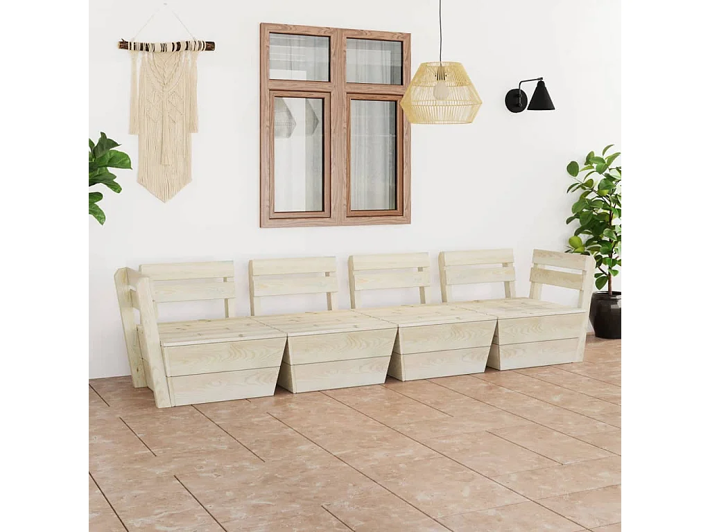 Canapé palette à 4 places de jardin Bois d'épicéa imprégné REO85282