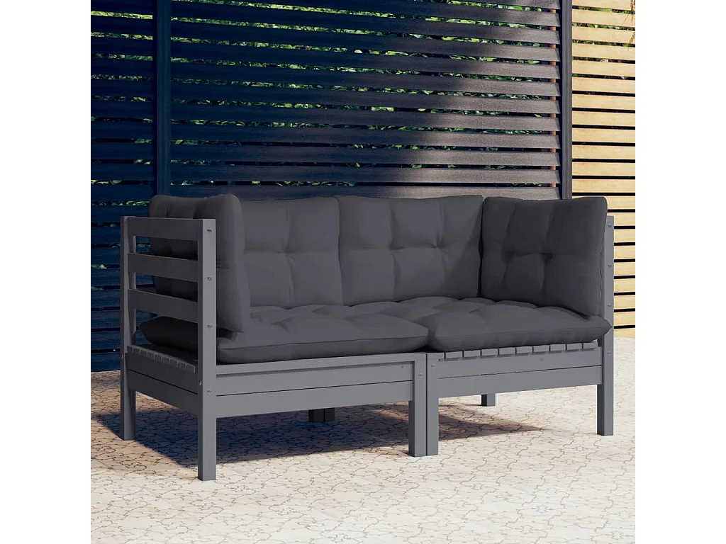 Canapé 2 places de jardin avec coussins anthracite Bois de pin REO72580