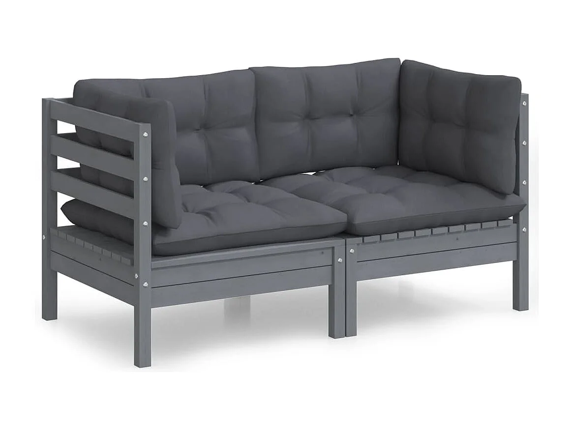 Canapé 2 places de jardin avec coussins anthracite Bois de pin REO72580
