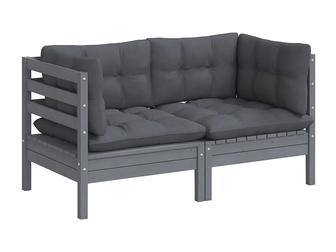 Canapé 2 places de jardin avec coussins anthracite Bois de pin REO72580